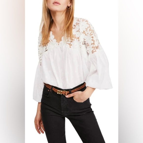 Free People Lina Lace Top- Crisp White - Picture 3 of 7